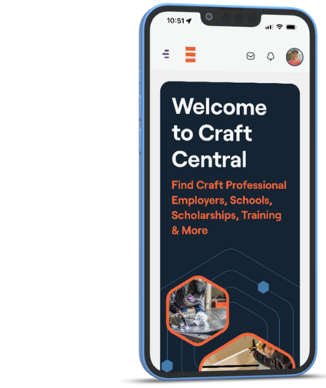 Mobile device showing the CareerStarter app which allows users to find careers in construction.